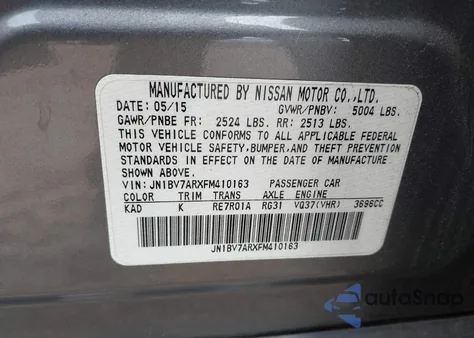 2015 Infiniti Q50 Premium z USA, uszkodzony, nr VIN JN1BV7ARXFM410163